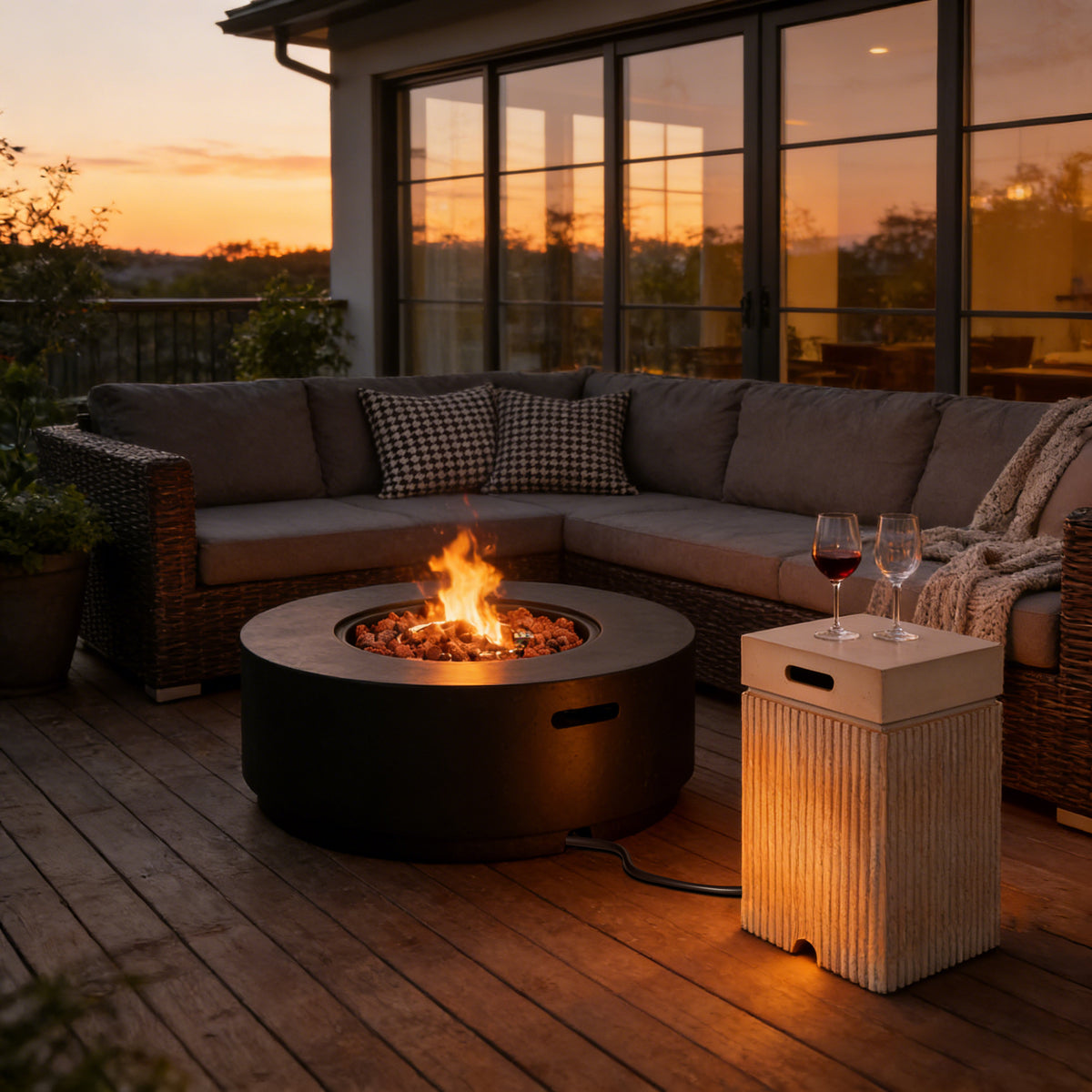 Faux Stone Fire Pit & Tank Cover Table Set — 38", 50,000 BTU