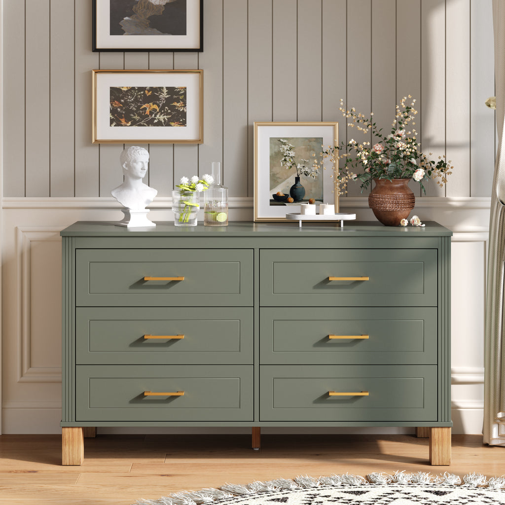 Six-Drawer Double Dresser — 47", Olive