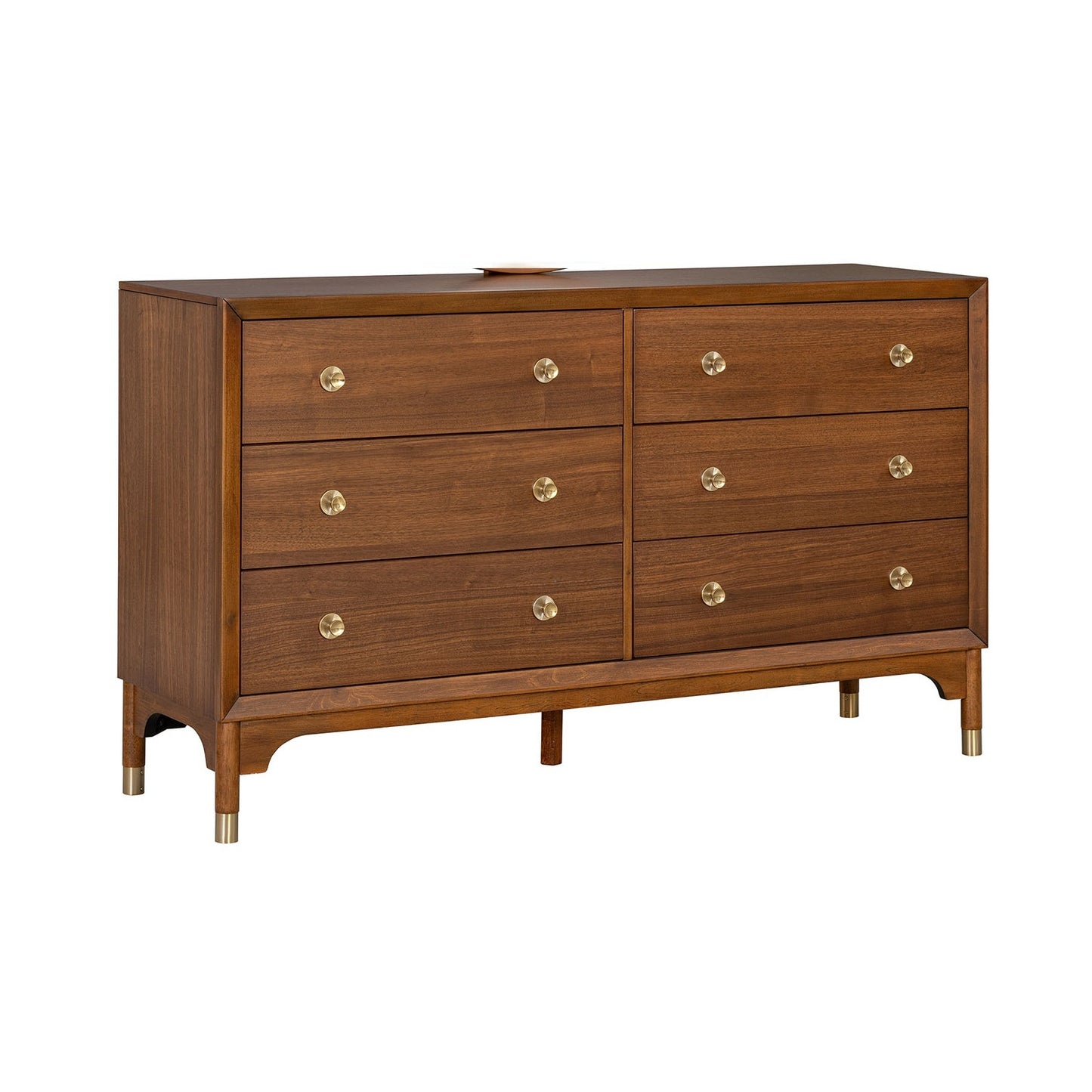 1pc Contemporary Walnut Finish Gold-Capped Legs 6-Drawers Dresser Wooden English Dovetail Bedroom