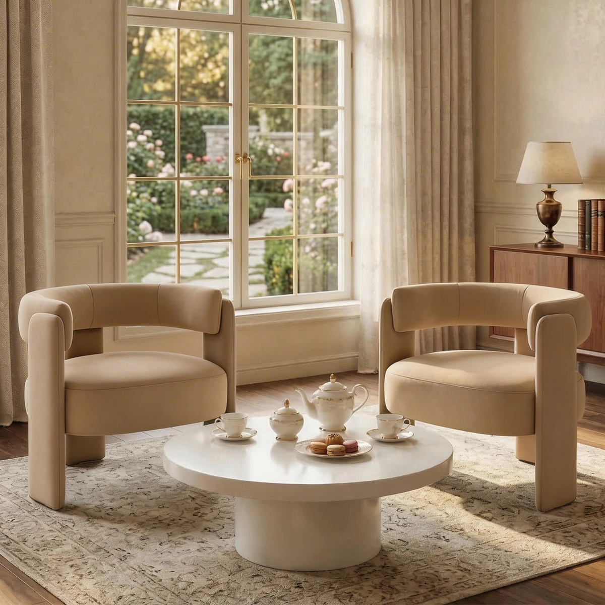 Velvet Mid-Century Armchair — Khaki