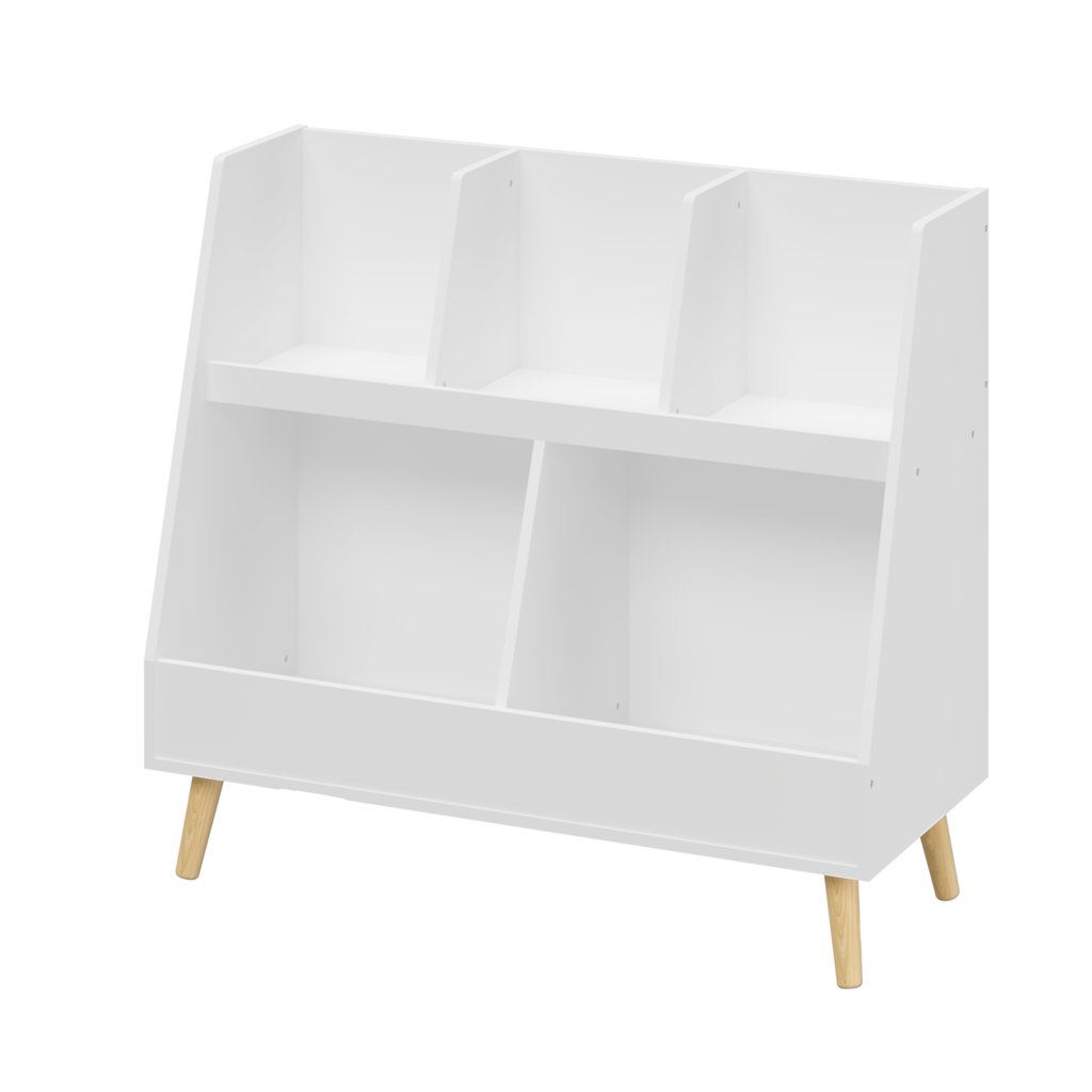 Kids Bookshelf & Toy Organizer — 5 Cubbies, White
