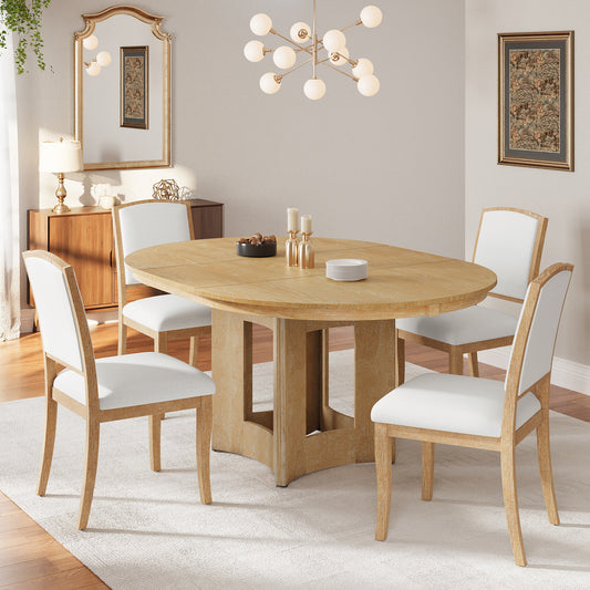 TOPMAX 5-Piece Farmhouse Extendable Round Dining Set for 4 – Natural