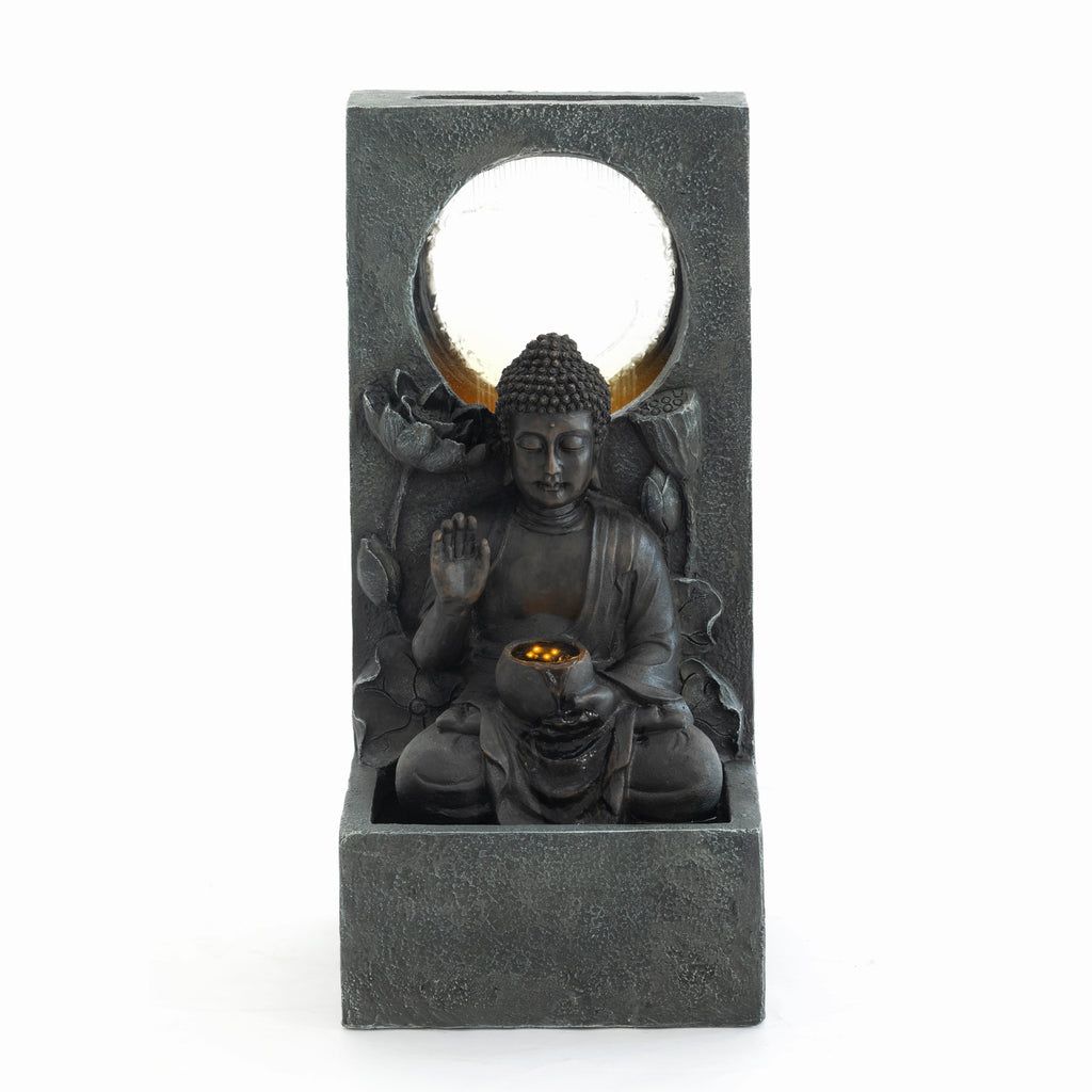Zen Buddha Waterfall Fountain — 28", Black