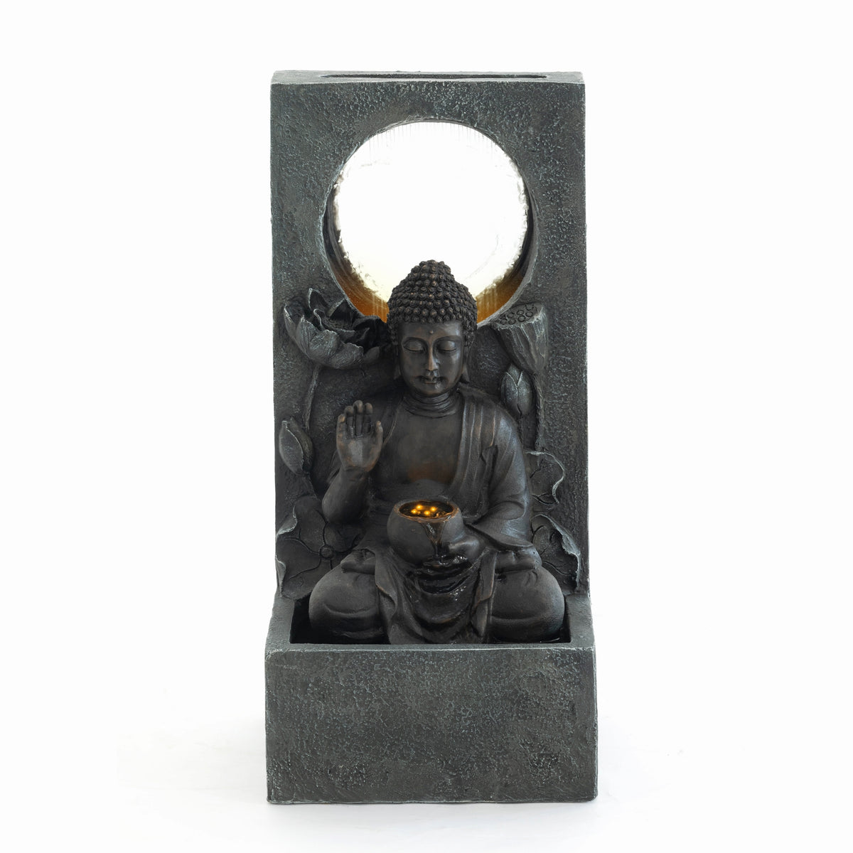 Zen Buddha Waterfall Fountain — 28", Black