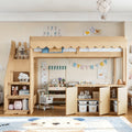 Kids Playhouse Loft Bed with Store Counter (Twin over Twin) — Natural