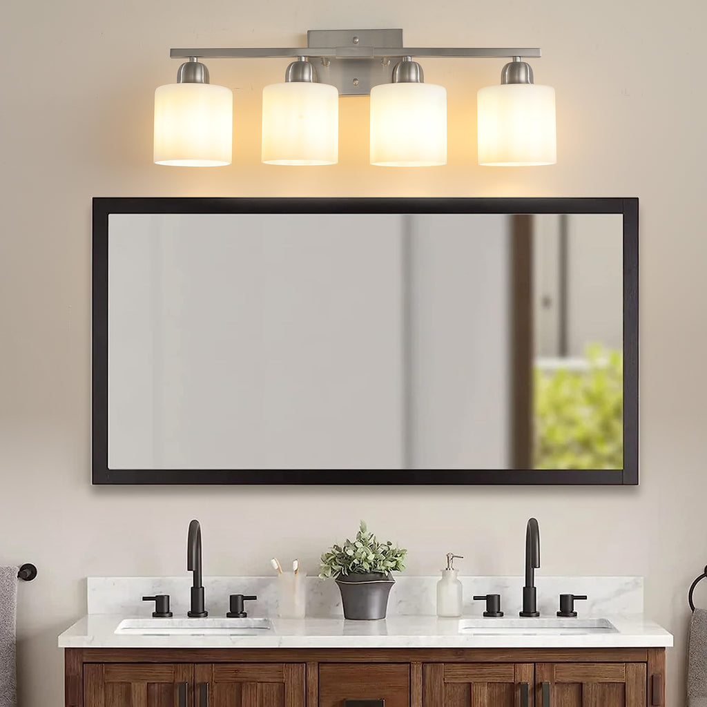 Modern 4-Light Vanity Light with Frosted Glass — Brushed Nickel
