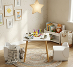 Kids Table & 2 Chairs with Storage Bins — White & Natural