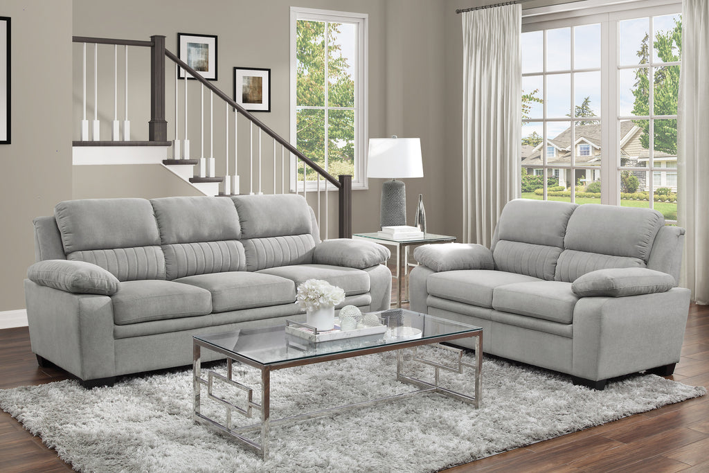 Channel Tufted Sofa & Loveseat Set — Gray