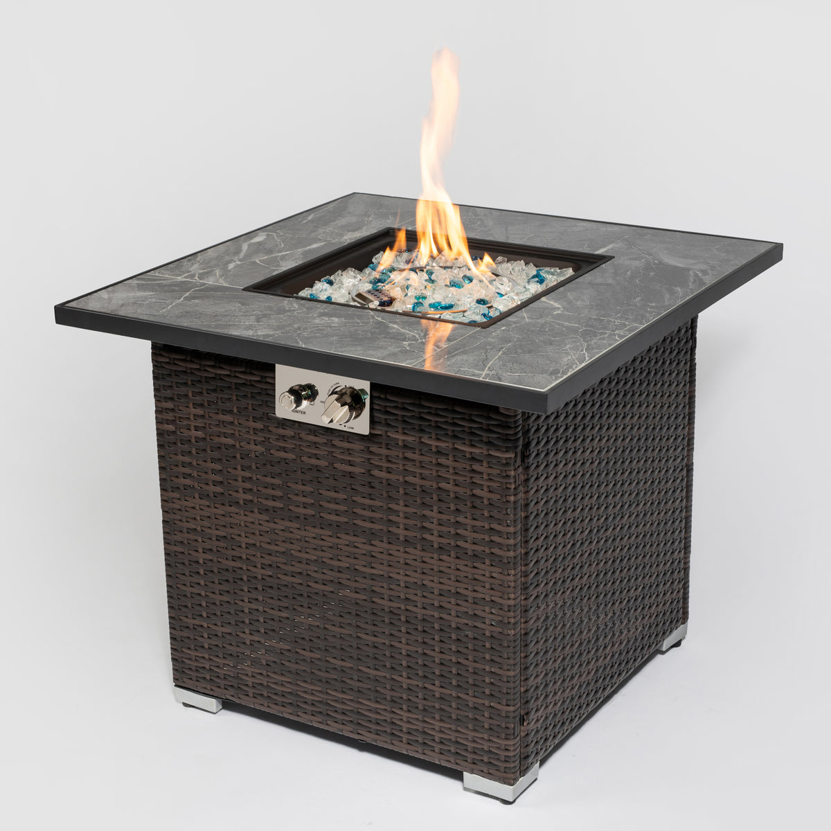 Wicker & Tile Square Fire Pit Table — 30", Espresso