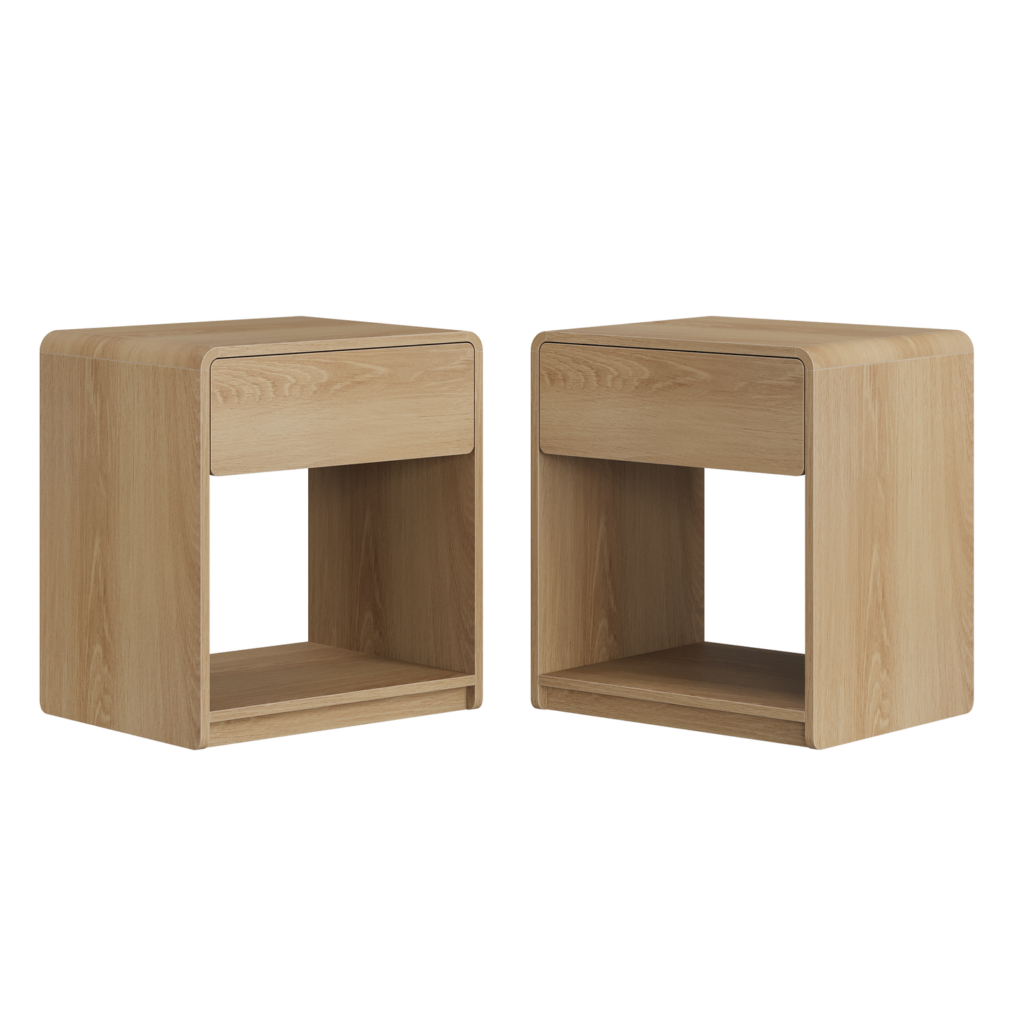 Mid-Century Oak Bedside Table Set of 2 – Drawers & Open Shelves