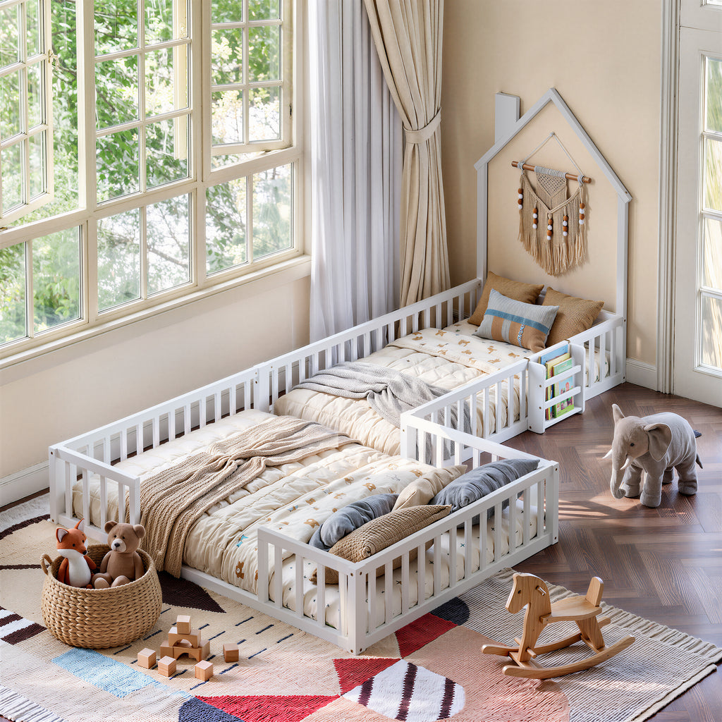Kids Montessori House Floor Bed (Twin/Full) — White