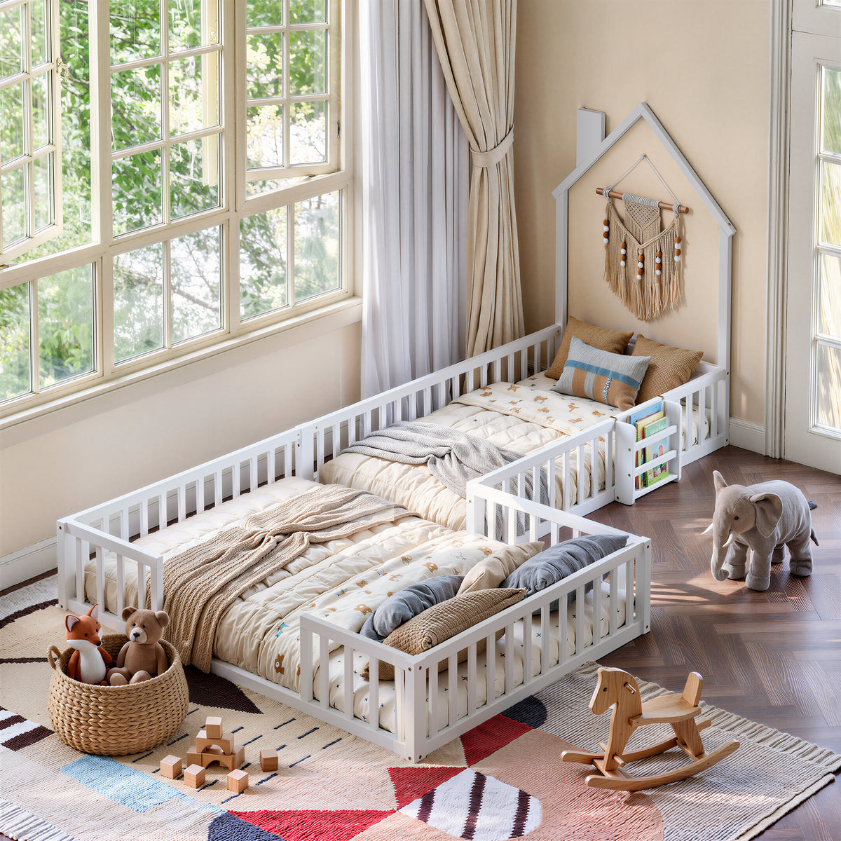 Kids Montessori House Floor Bed (Twin/Full) — White