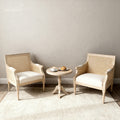 French Rattan Accent Chair — Upholstered, Beige