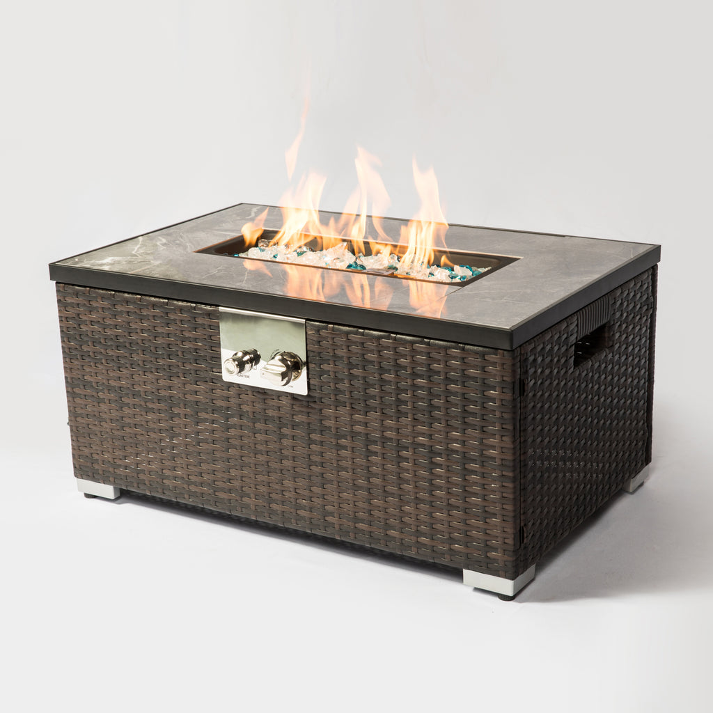 Wicker & Tile Fire Pit Table — 32", Brown