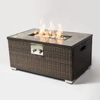 Wicker & Tile Fire Pit Table — 32", Brown