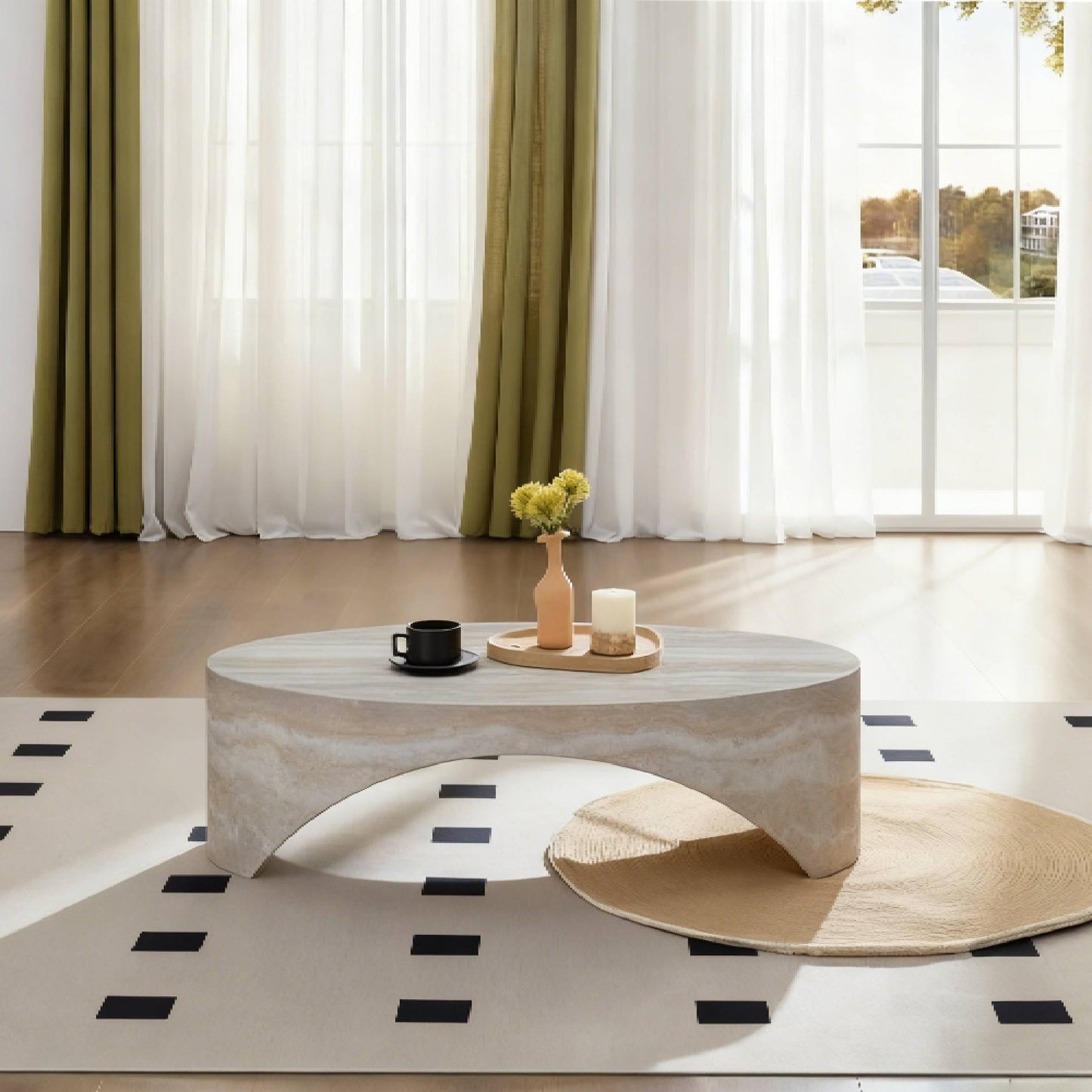 Oval Marble-Effect Coffee Table — 43", White