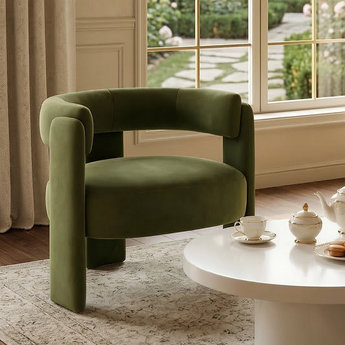 Velvet Mid-Century Armchair — Green