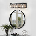 Farmhouse 3-Light Vanity Light with Seeded Glass — 23", Black & Wood