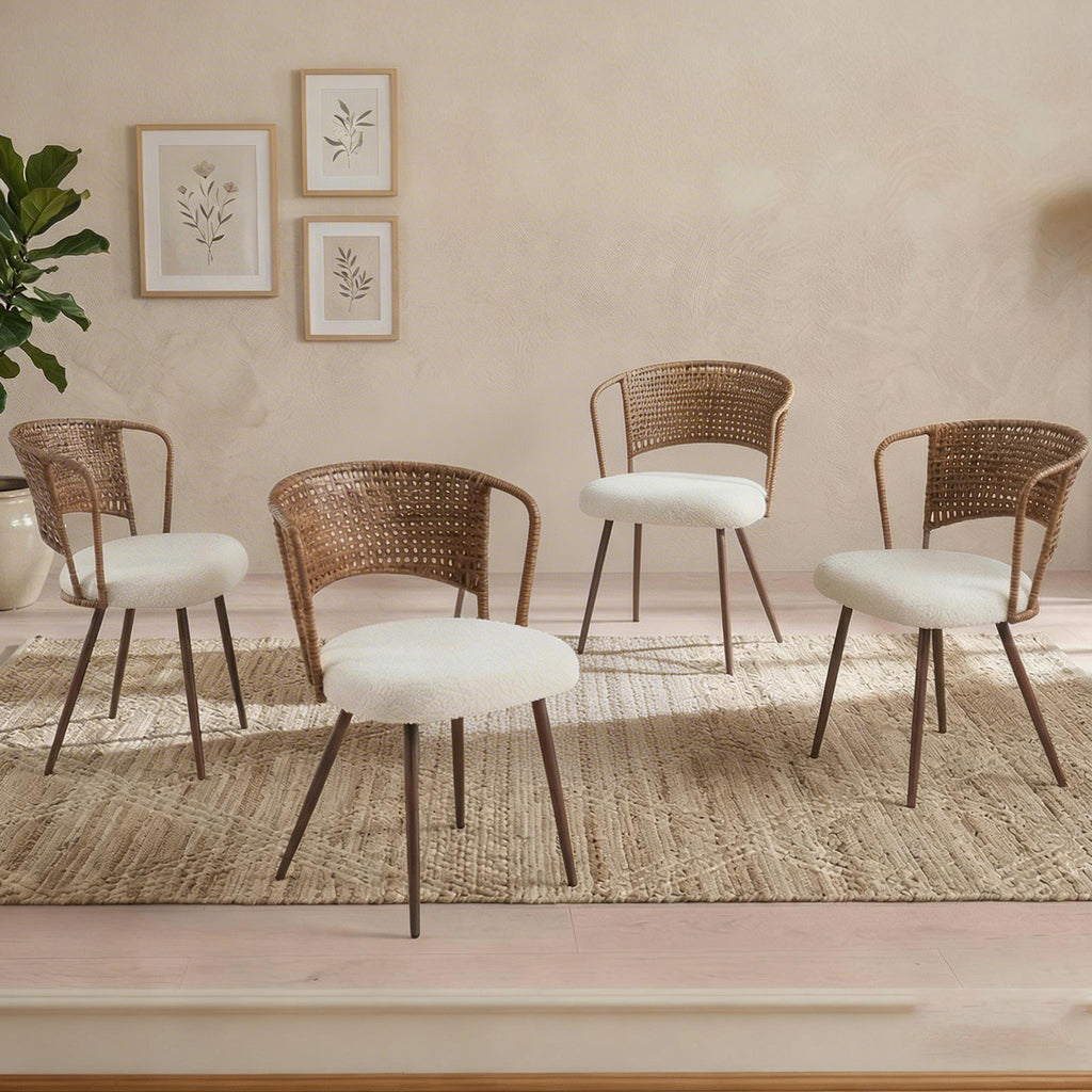 Cane-Back Wingback Dining Chairs — Dark Brown, Set of 4