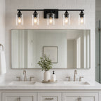 Large 5-Light Vanity Light with Clear Glass — Matte Black