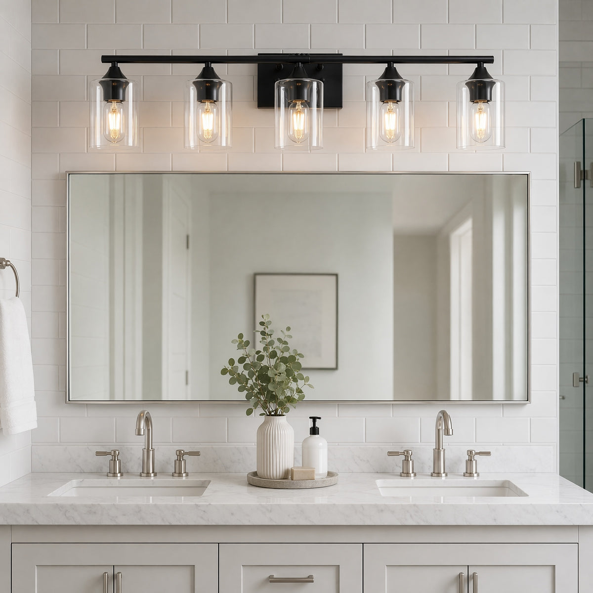 Large 5-Light Vanity Light with Clear Glass — Matte Black