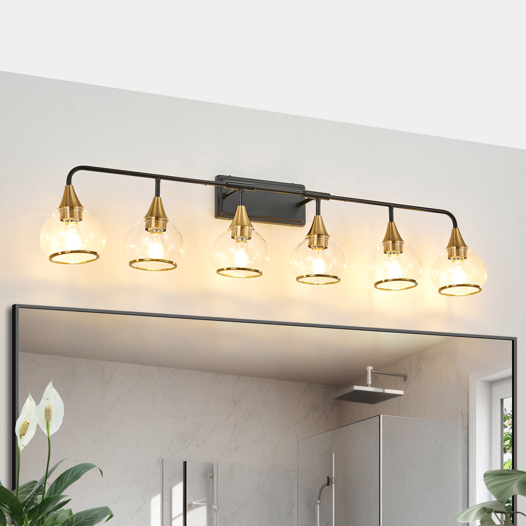 Industrial 6-Light Vanity Light — 48", Black & Gold