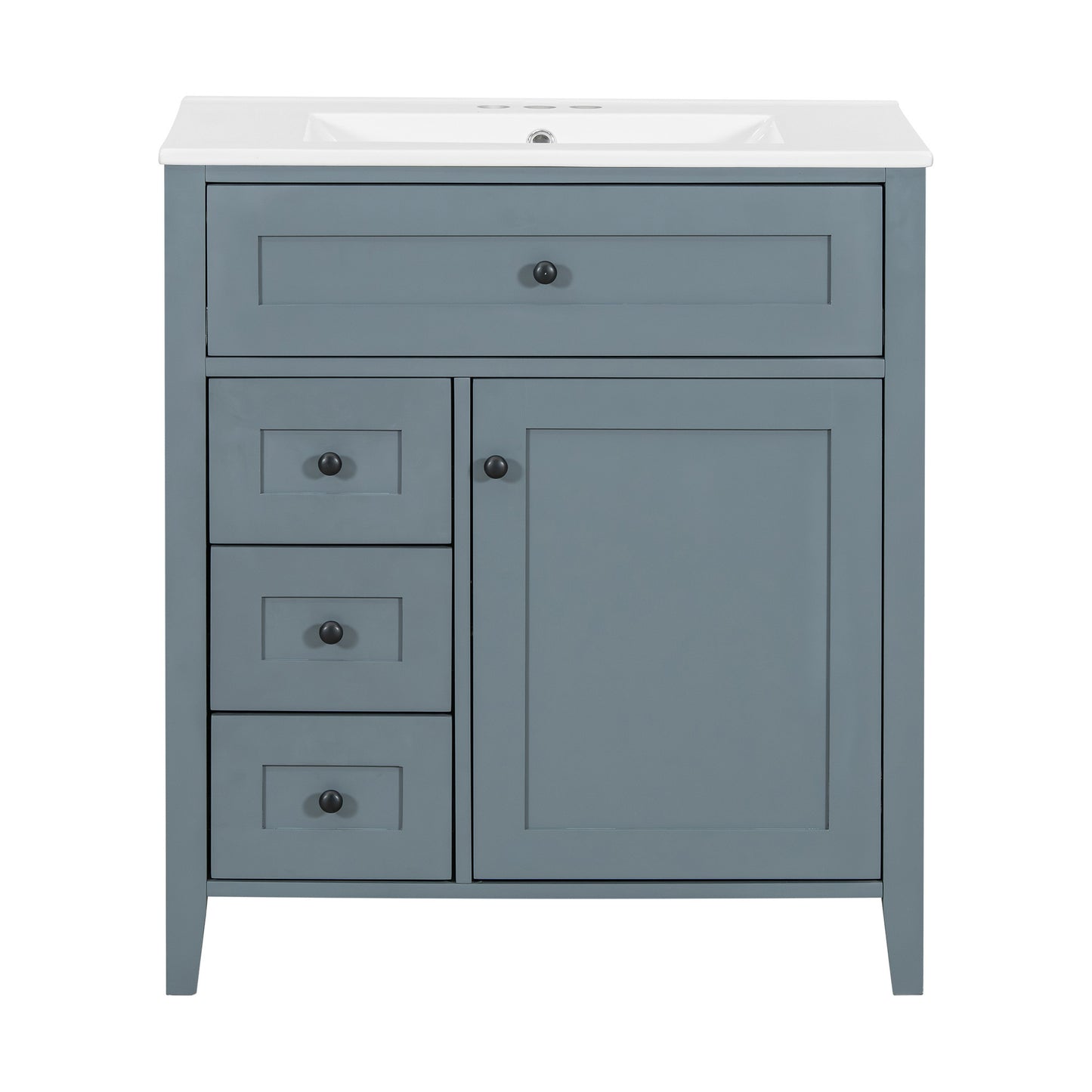 Modern Blue Gray 30-Inch Bathroom Vanity with Sink, MDF and Rubberwood Cabinet, 3 Drawers and Adjustable Shelf, Freestanding Storage Unit