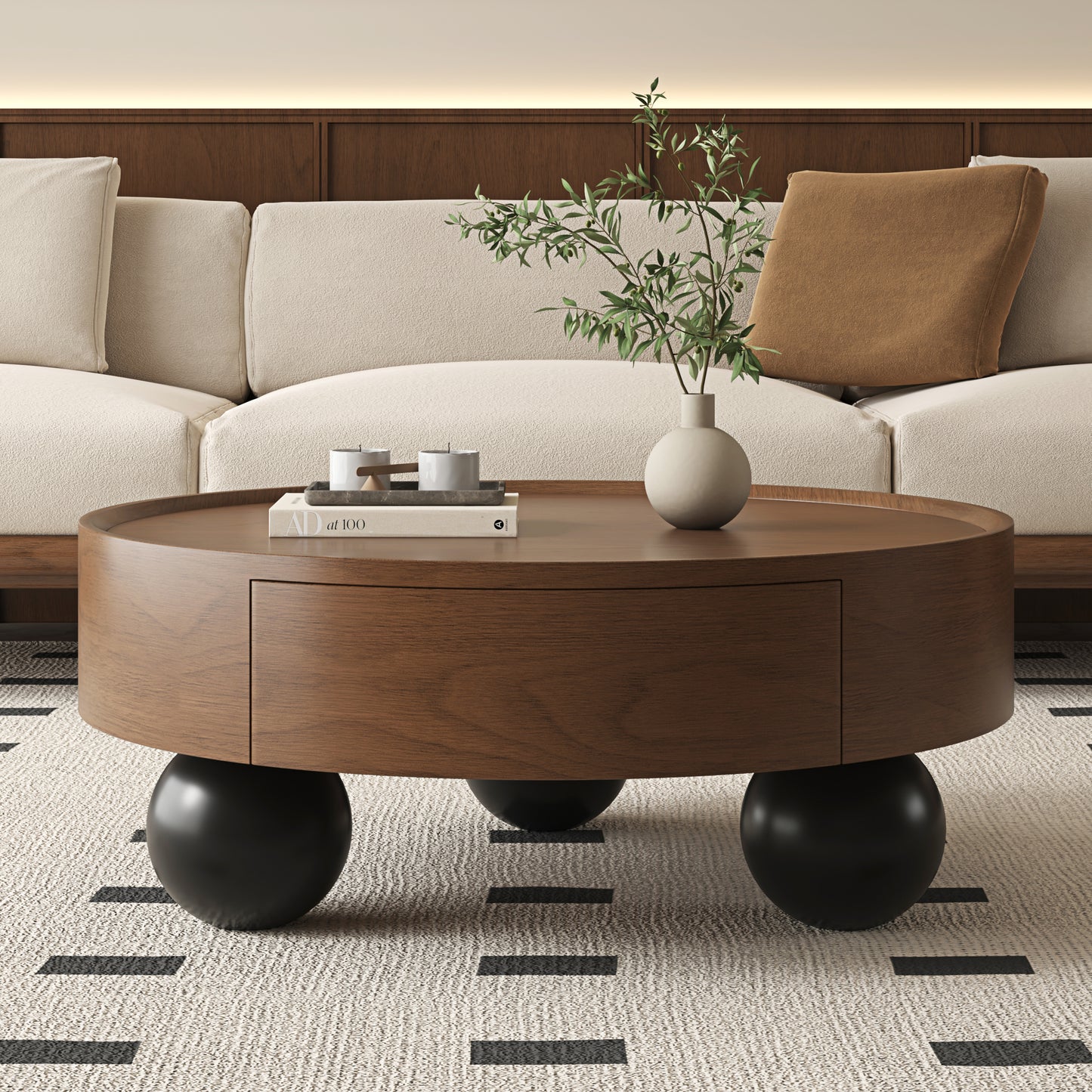 Ball Feet Round Coffee Table — 35"