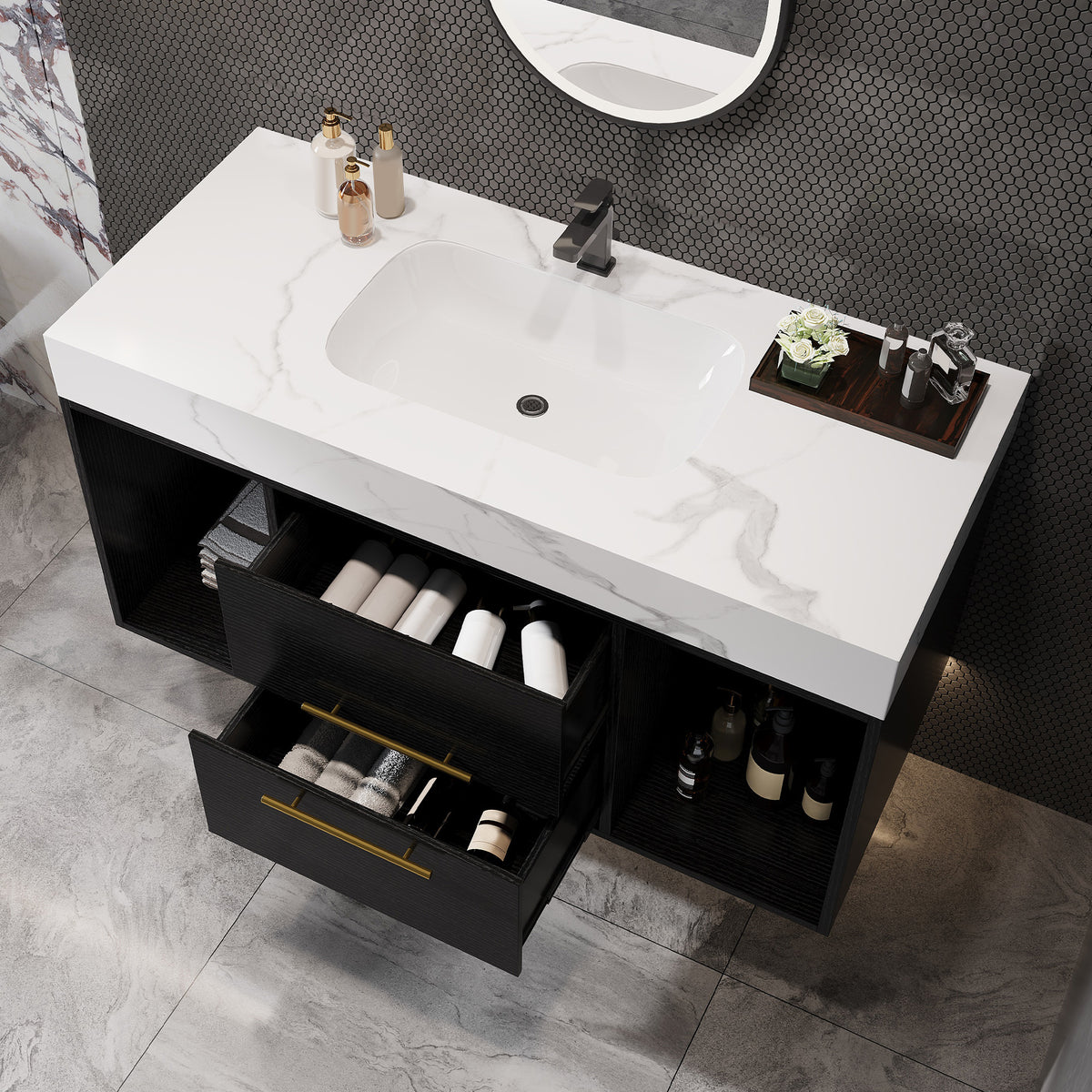 Floating Bathroom Vanity with Ceramic Sink — 39"