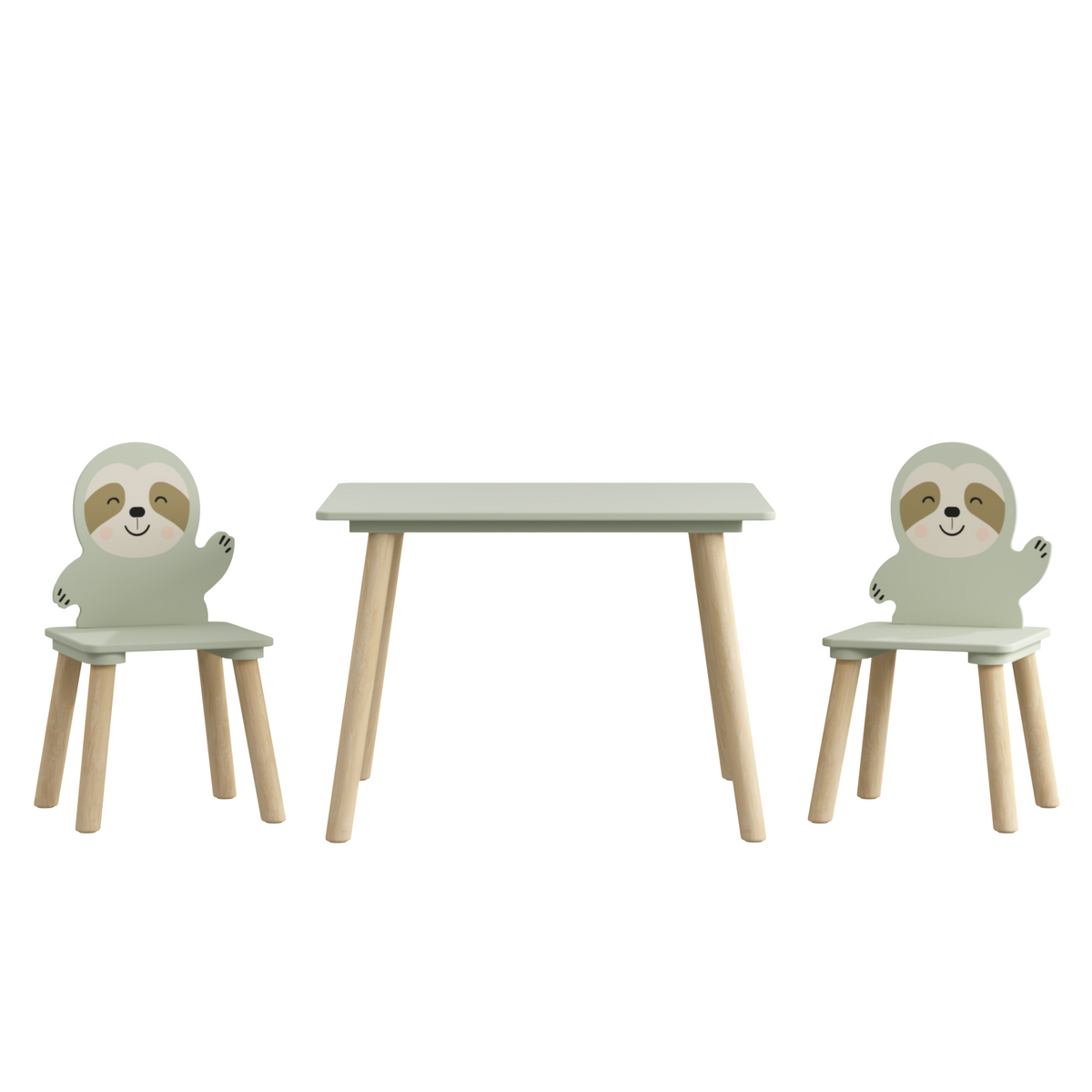 Sloth Kids Table & Chairs — 3-Piece, Sage & Natural