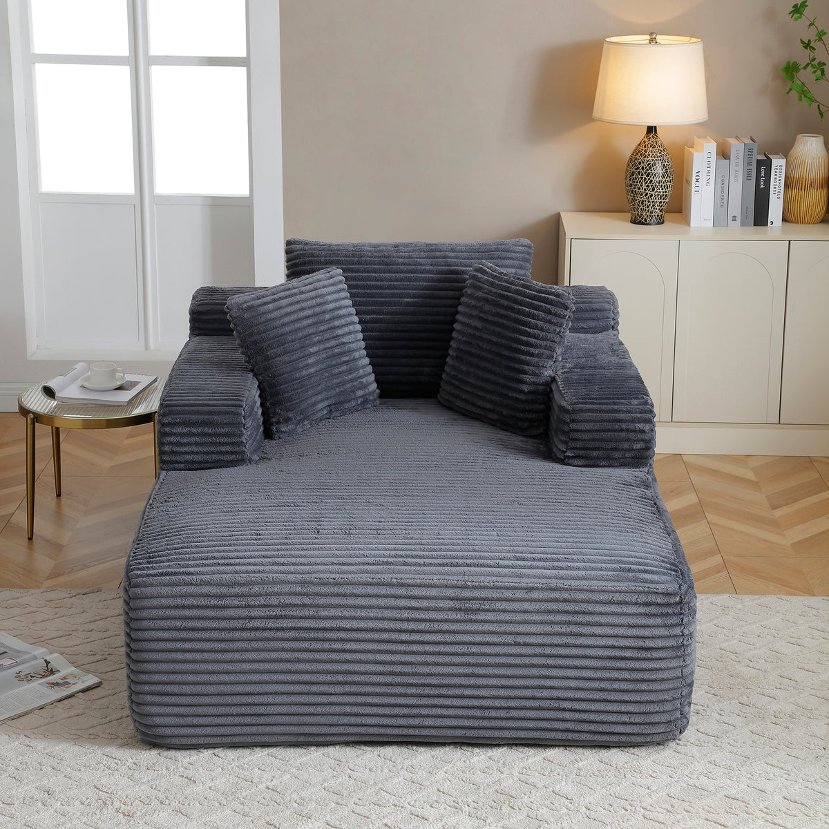 Oversized Chaise Lounge — 67", Grey Corduroy