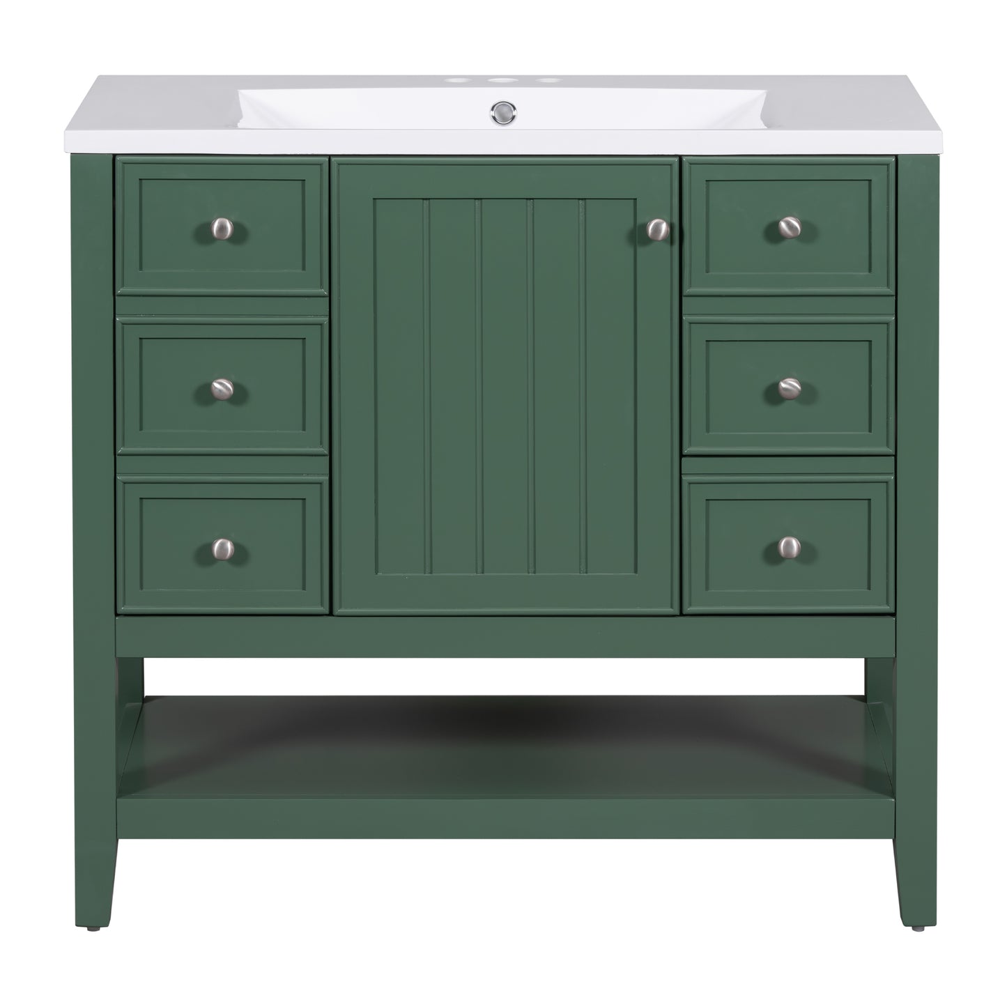 Modern Green Bathroom Vanity with Sink, Solid Wood and MDF Board, One Cabinet and Three Drawers, 36 inches
