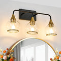 Industrial 3-Light Vanity Light — 23", Black & Gold