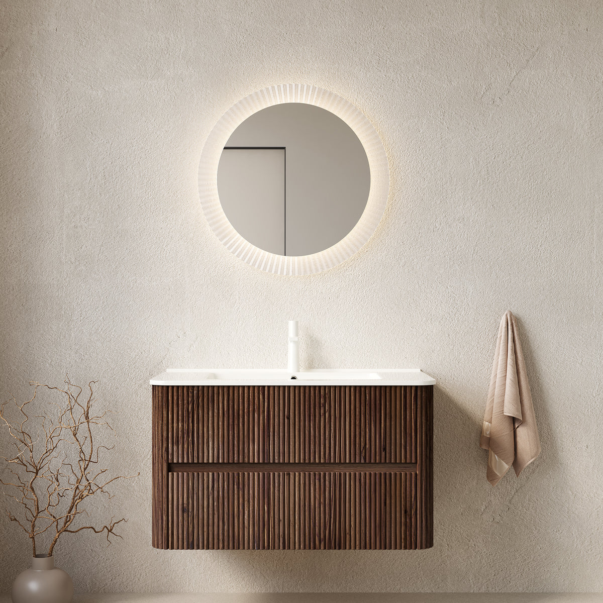 NOOR Floating Bathroom Vanity — 36", Retro Walnut