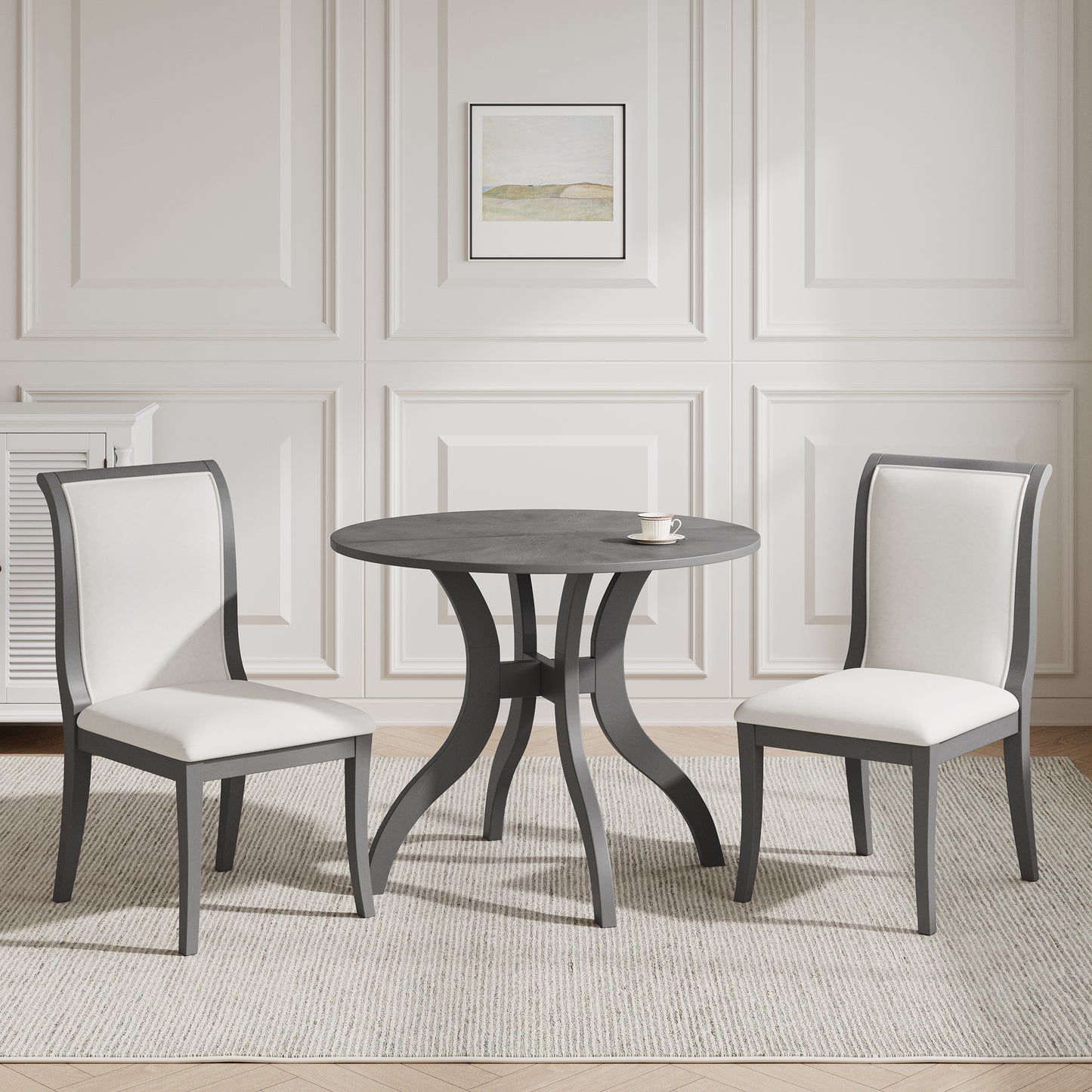 Oak Gray Round Dining Table Set for 2 – 39.4" with 2 Chairs
