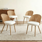 Wicker Bohemian Dining Chairs — Beige, Set of 4