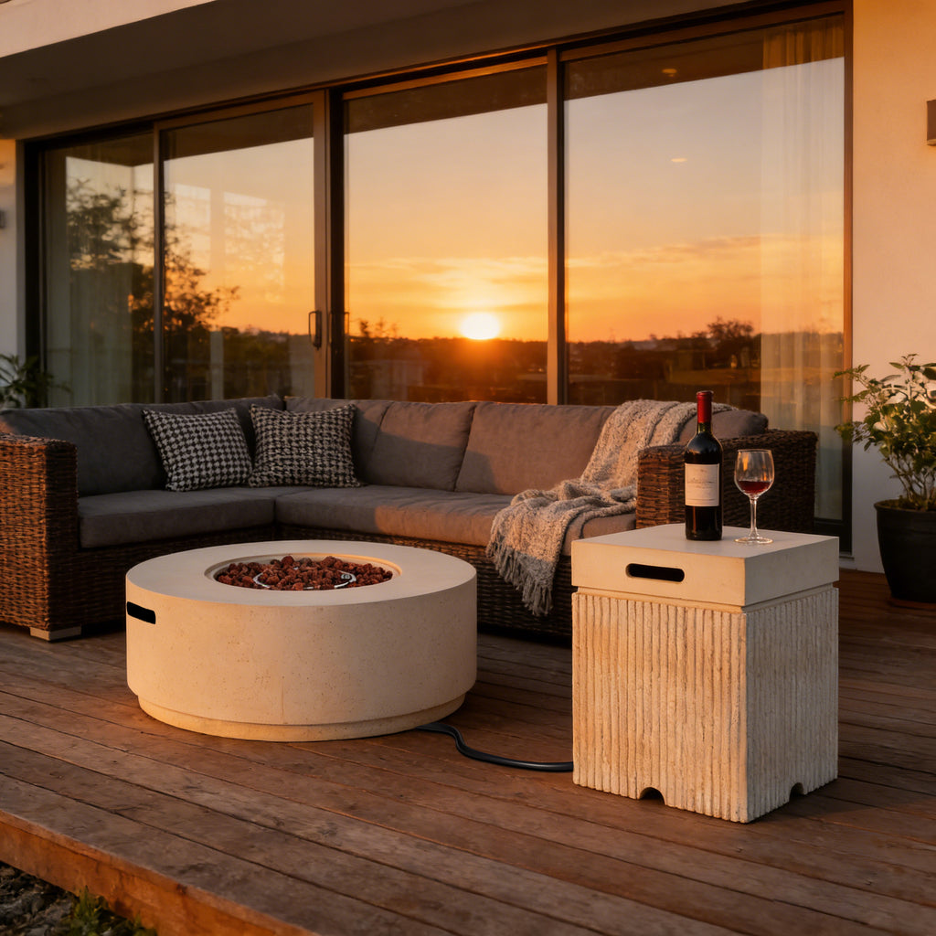 Faux Stone Fire Pit & Tank Cover Table Set — 38", 50,000 BTU