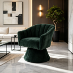 Channel Tufted Swivel Barrel Chair — Green Corduroy