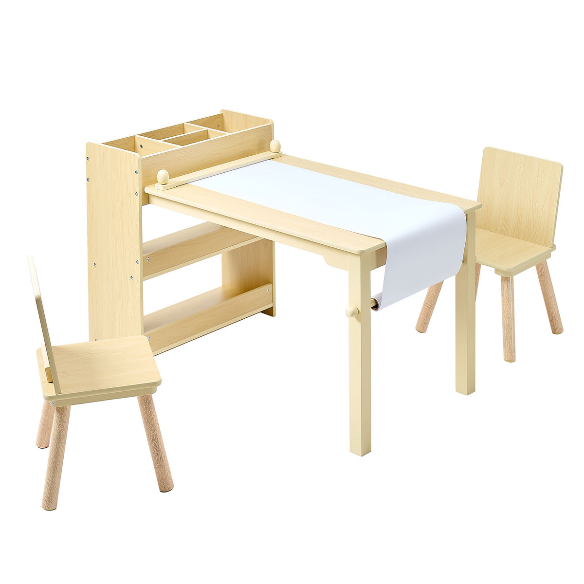Kids Art Table & 2 Chairs with Storage — Light Wood