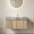 MURI Floating Bathroom Vanity with Stone Top — 36", White Oak