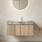 MURI Floating Bathroom Vanity with Stone Top — 36", White Oak