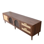 Rattan Door Media Console with LED Lights — 70", Dark Brown