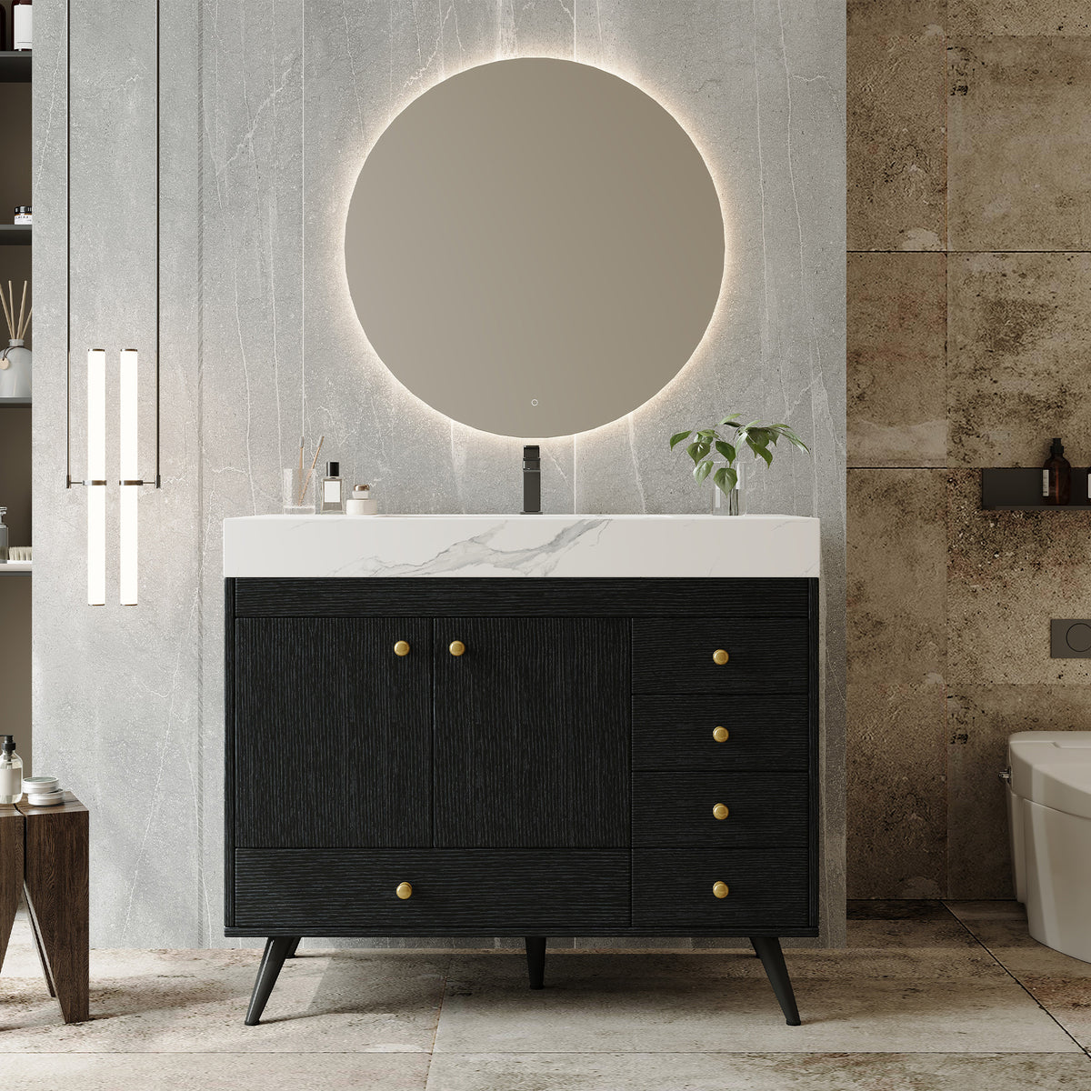Freestanding Bathroom Vanity with Faux Marble Top — 36"