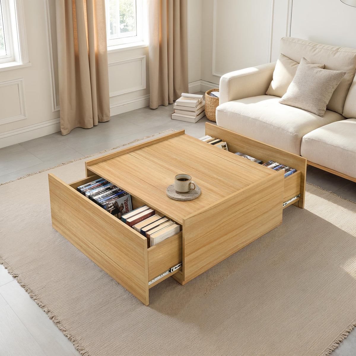 Double-Sided Storage Coffee Table — Natural