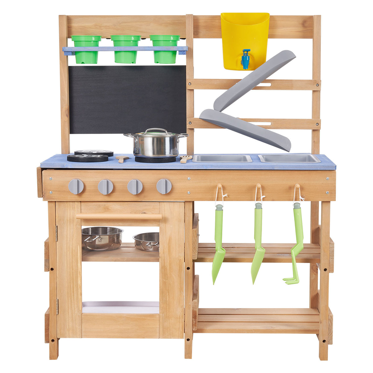 Outdoor Mud Kitchen with Garden Tools — Blue & Neutral