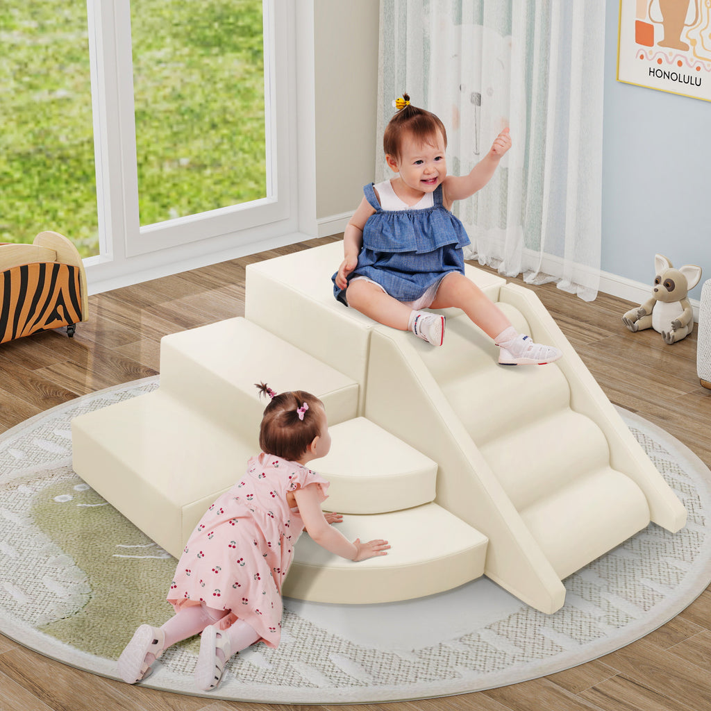 Kids Soft Foam Climb & Crawl Set — 9-Piece, Beige