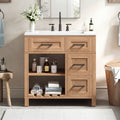 Open-Shelf Bathroom Vanity — 30", Natural Wood