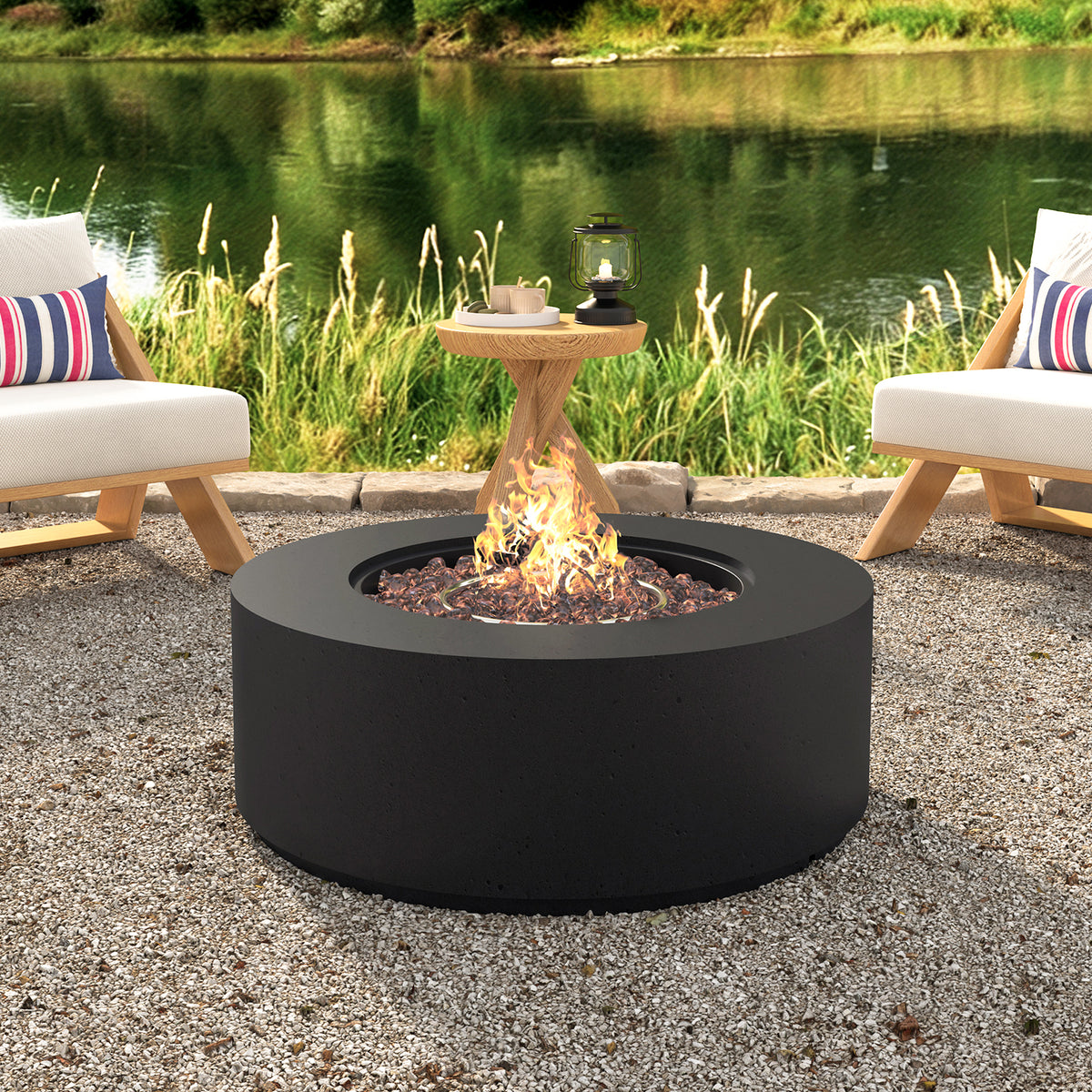 Round Faux Stone Fire Pit Table — 38", 50,000 BTU