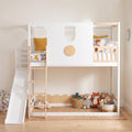 Kids Playhouse Loft Bed with Slide (Twin) — White & Natural