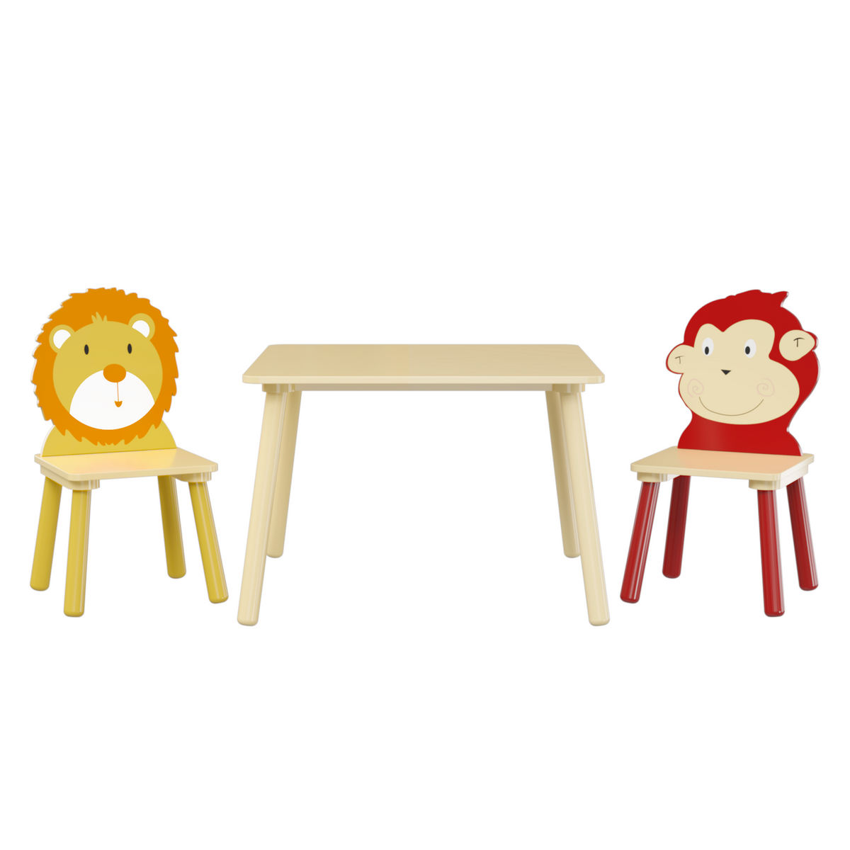 Lion & Monkey Kids Table & Chairs — 3-Piece, Yellow & Red